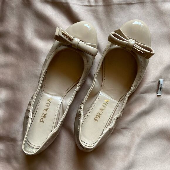 Prada Leather Ballet Tan Cream Flats Shoes Cirpia Size 7,5 - Picture 15 of 15